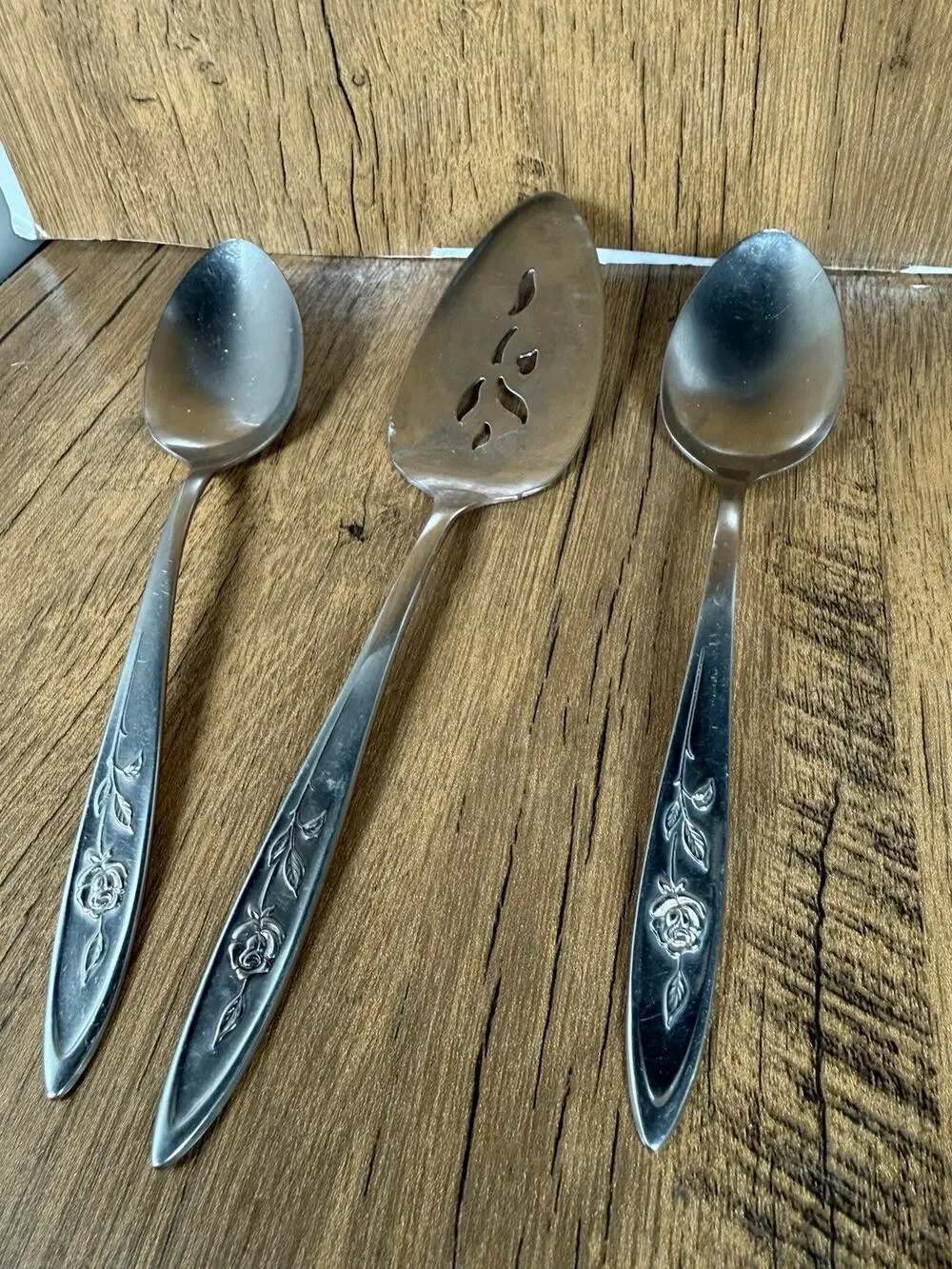 Set of 3 Oneida Community Stainless My Rose Serving Pieces